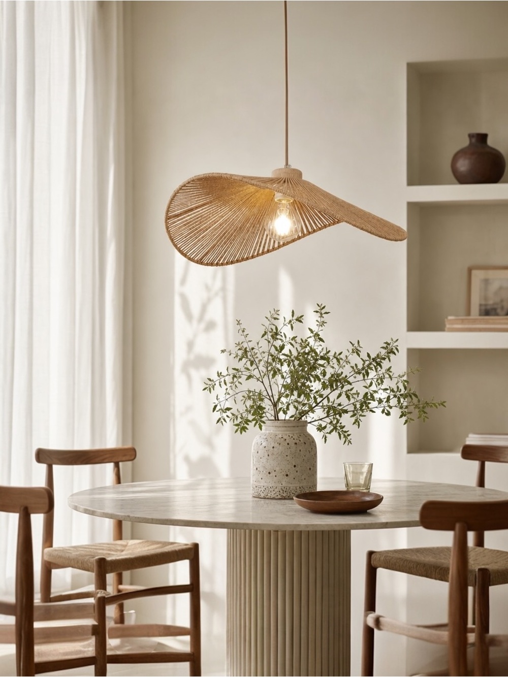 NEW West Elm Modern Boho Rattan Hanging Pendant Light Fixture Lamps Sconces 14"